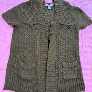 dressbarn Olive Short Sleeve Cardigan